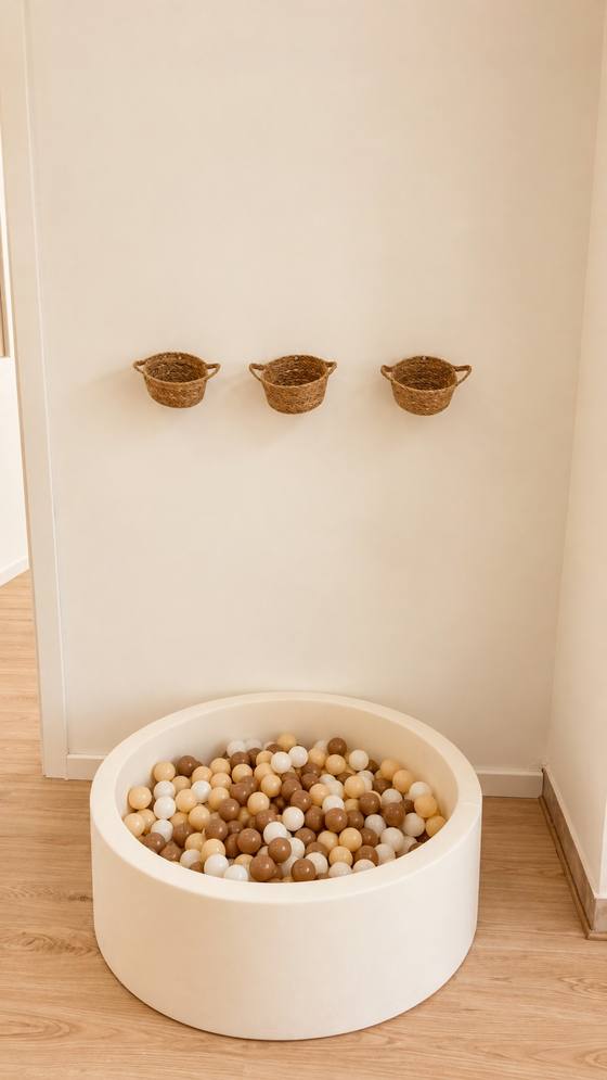 Piscina de bolas en tonos neutros
